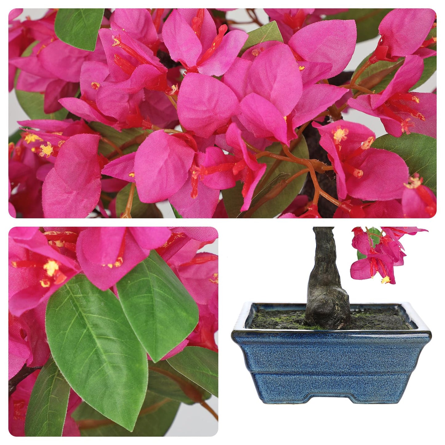 Briful Artificial Bougainvillea Tree in Blue Pot 18.5" Tall Faux Bougainvillea Floral Tree Tropical Silk Fake Flower Plant for Home Office Living Room Table Décor(Pink)
