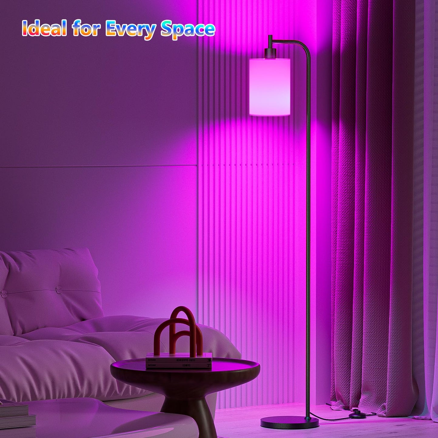 SIBRILLE RGB Floor Lamp with Linen Shade, Dimmable Tall Standing Lamp with Remote Control, Color Changing Floor Lamps for Living Room Bedroom Gaming Room, 9W RGB Bulb Included