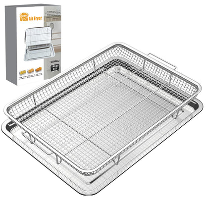 Air Fryer Basket for Oven 15.7"x11.8", 2-Pair Set Large Air Fryer Basket and Tray Stainless Steel Oven Air Fryer Accessories Pan Rack for Cooking Baking and Broiling