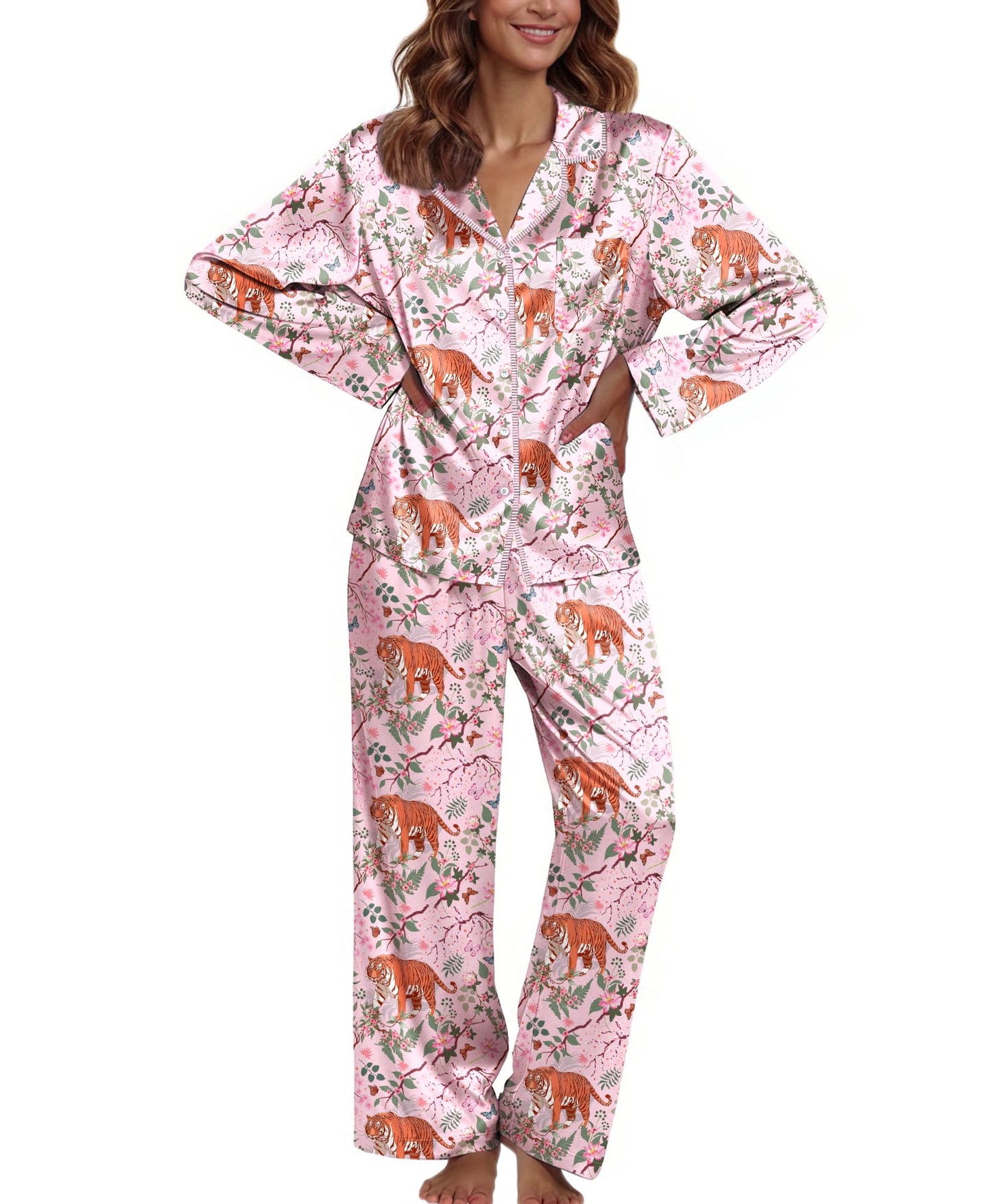 Ekouaer Pajamas For Women Set Silk Pjs 2 Piece Satin Sleepwear Long Sleeve Button Down Lounge Sets With Pant