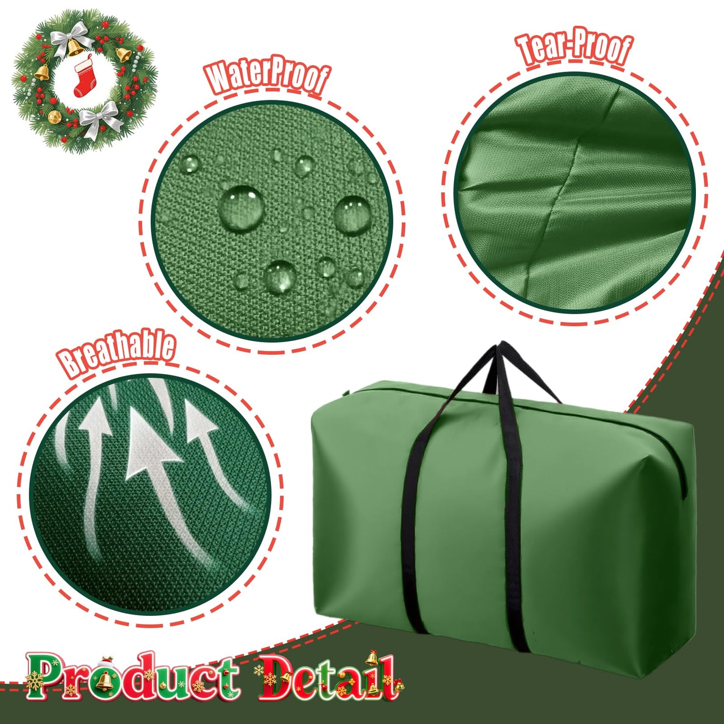 Small Christmas Tree Storage Bag 3FT/4FT/5FT Christmas Tree Bag for Detachable Christmas Tree Heavy Duty 600D Oxford Waterproof Dusty-Proof with 2 Reinforced Handle,Large Zipper Opening (GREEN)