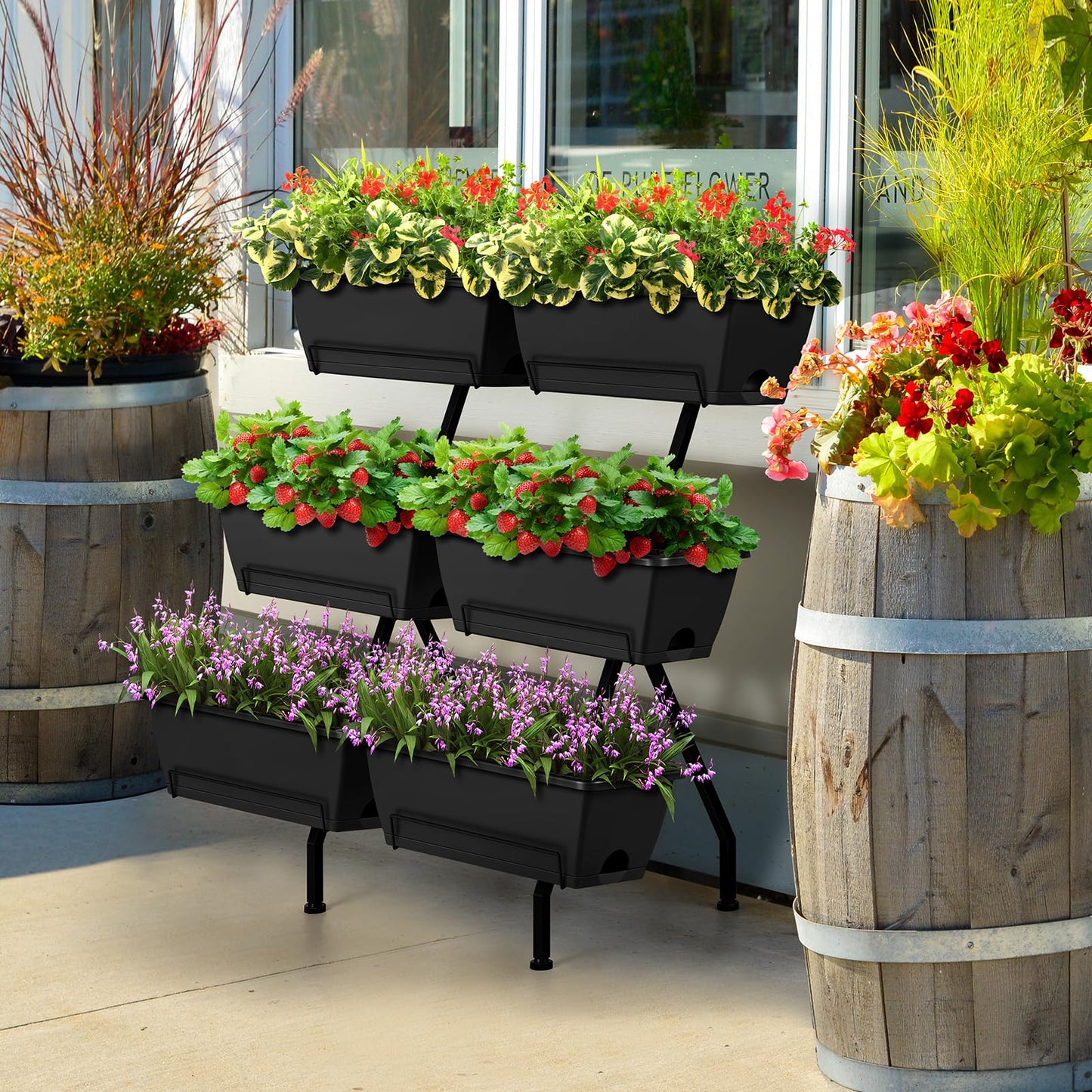 Raised Garden Beds Outdoor with 6 Garden Planter Boxes Freestanding Vertical Raised Bed for Gardening with Legs, Elevated Herb Garden Planter with Water Drainage for Patio, Balcony, Backyard, Black