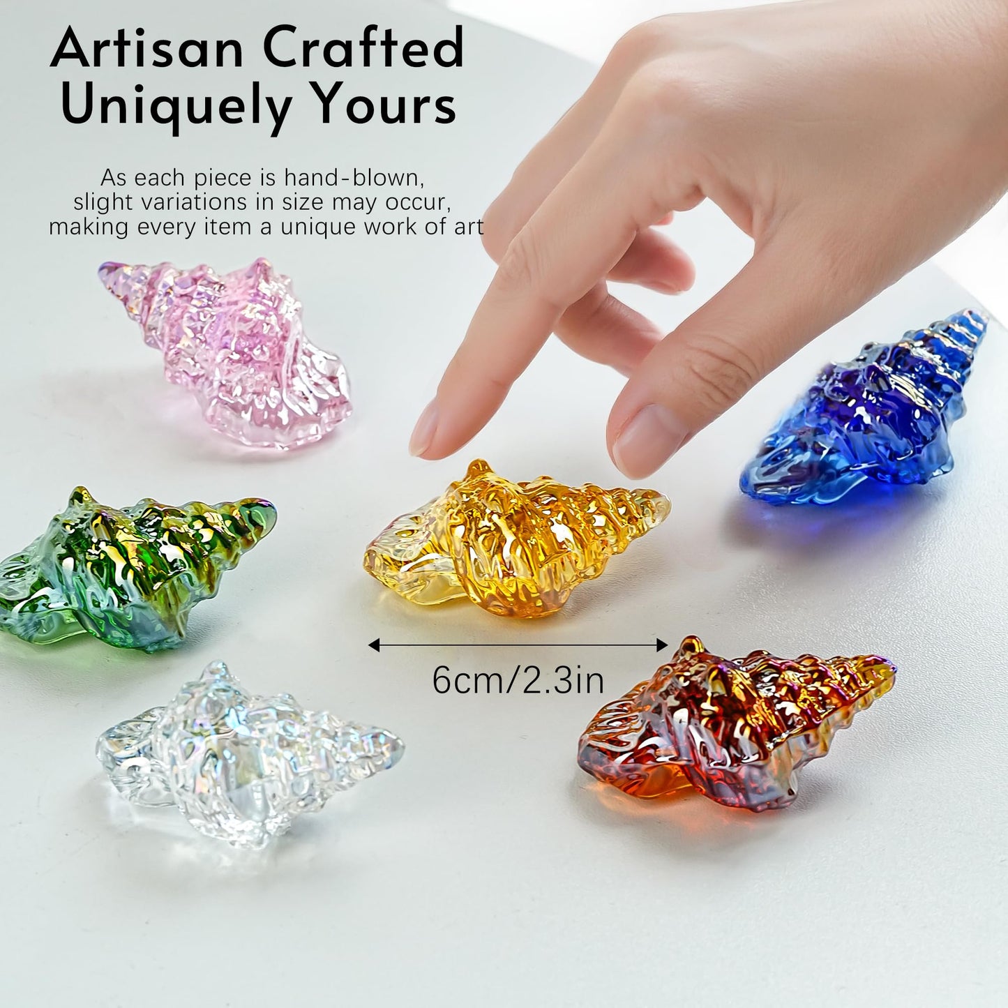 H&D HYALINE & DORA Set of 6 Blown Glass Conch Figurine Miniature Sea Animals Collectible Figurine Tiny Crystal Conch Statues for Tables, Desks Home Decor