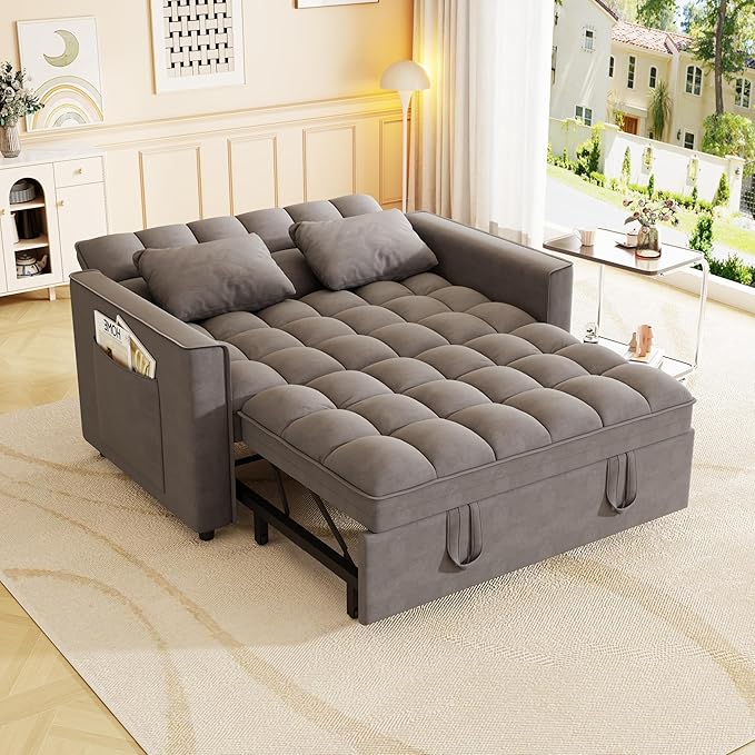 3-in-1 Convertible Sleeper Sofa Bed, 55 inch Small Couch
