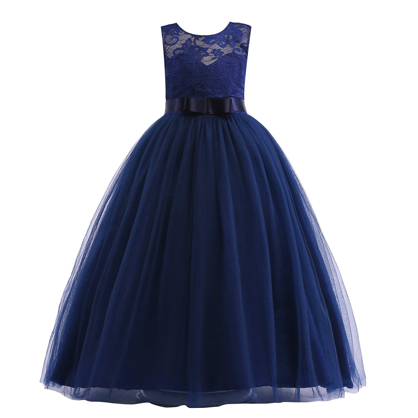 Weileenice Navy Blue Flower Girl Dress 12-13 Big Girls Lace Bridesmaid Evening Gown Elegant Wedding Party Formal Prom Dance Ball Gown Junior Plus Princess A-Line Long Dresses Christmas Rustic Ceremony