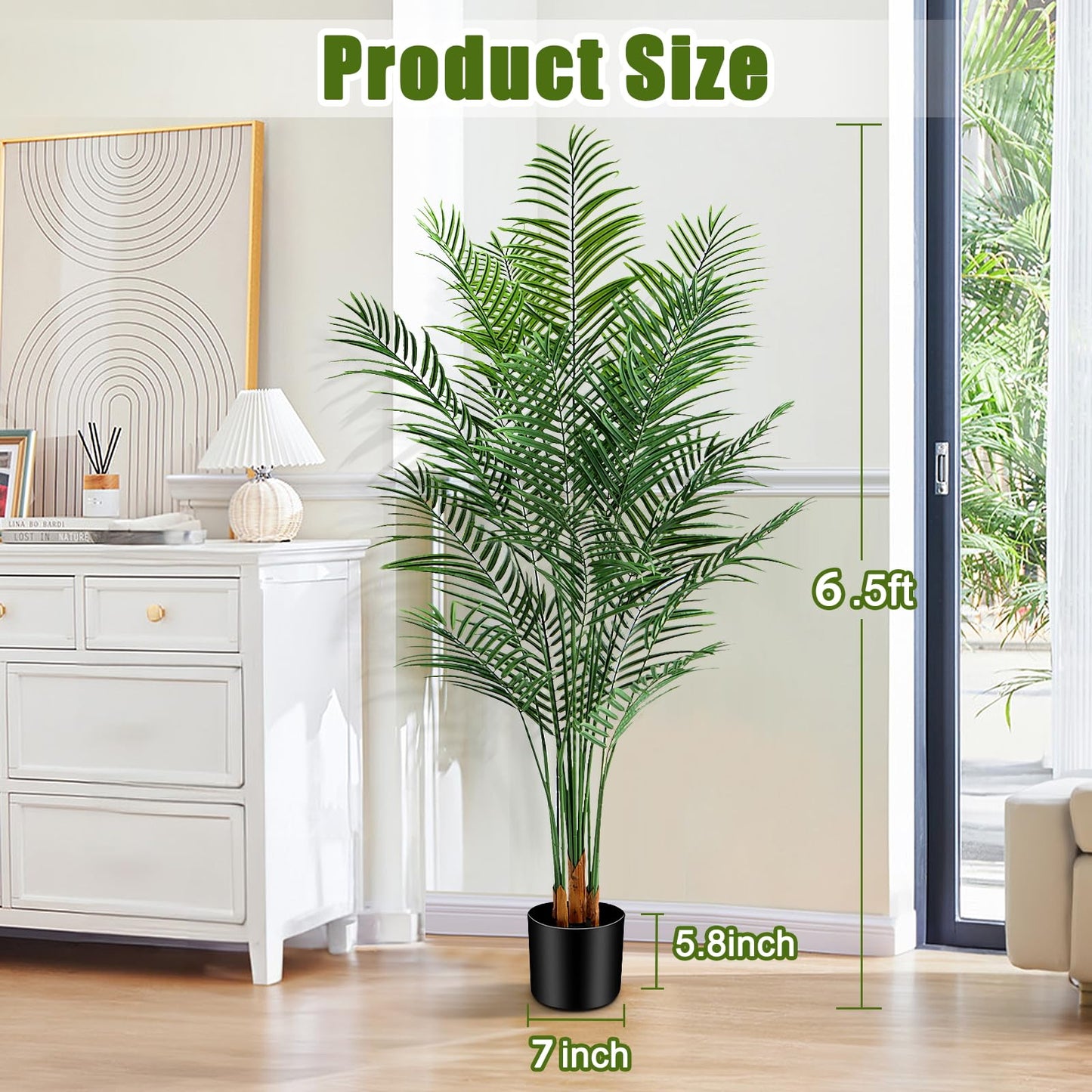 CyanGrove Artificial Palm Tree Outdoor 6.5ft, Large Fake Tropical Areca Palm Tree with 18 Trunks, Tall Faux Floor Plants for Indoor Outdoor-Living Rooms, Offices, Bedroom Home Decor