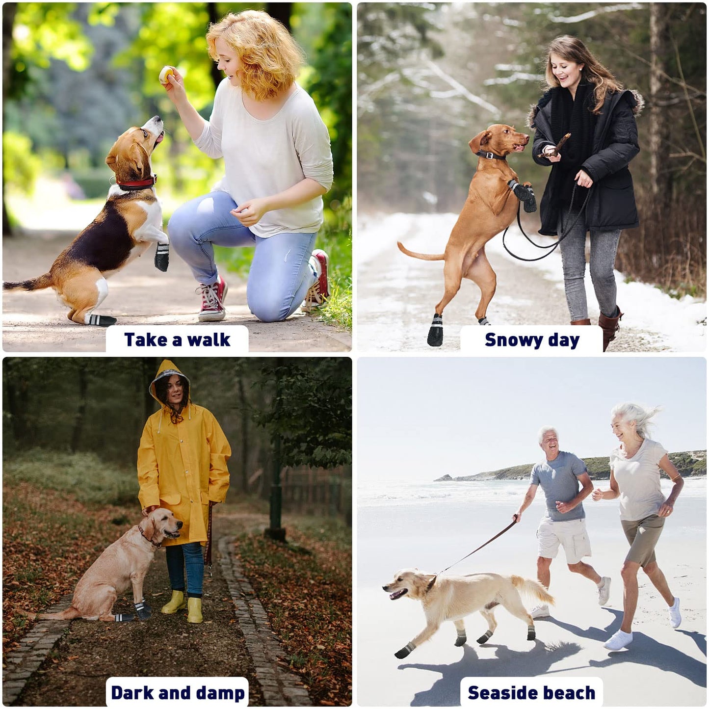 Dricar Dog Shoes, Set of 4 Dog Boots for Injured Paws, Waterproof Anti Slip Dog Shoes for Walking, Paw Protectors with Reflective Straps for Medium Large Dog (L, Black)
