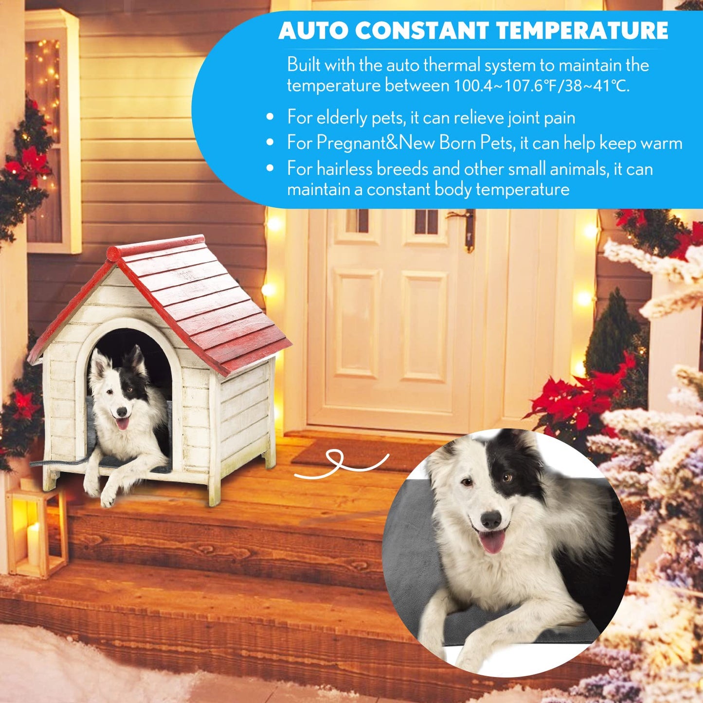 PETNF Outdoor Pet Heating Pads for Dog,Soft Electric Blanket Auto Temperature Control,Heated Mat for Dog House,Whelping Supply for Pregnant New Born Stray Feral Cat Puppy,Safe