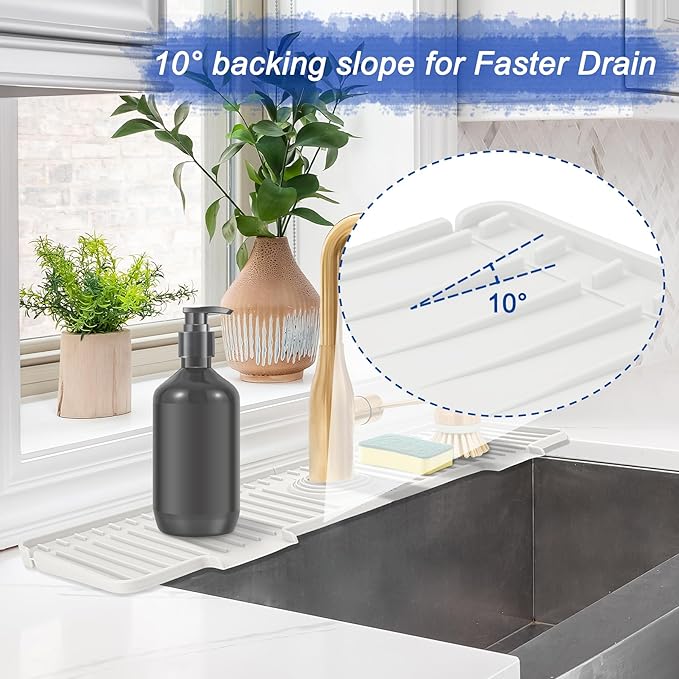 Kitchen Sink Splash Guard, 20IN Longer Silicone Faucet Guard & Draining Mat