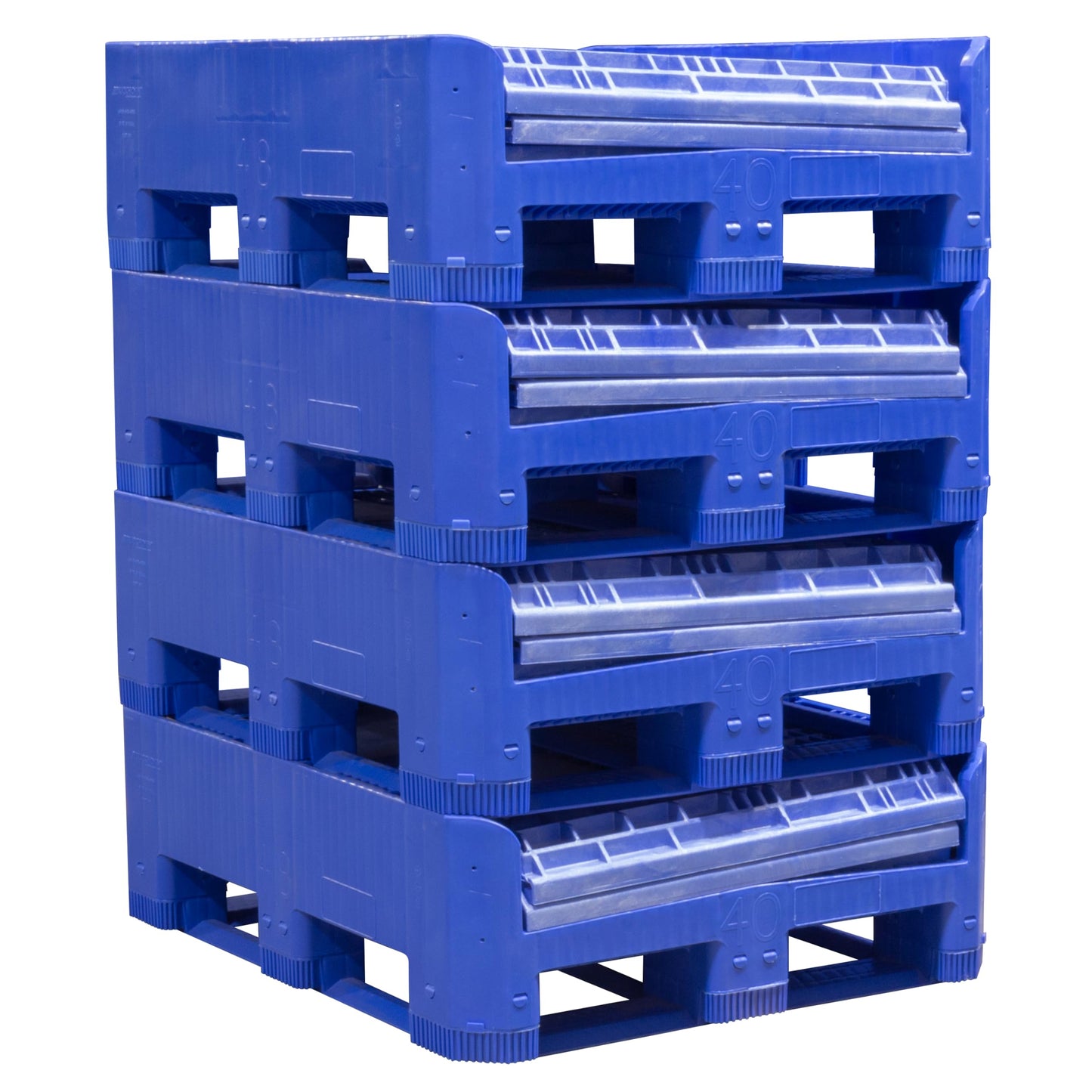 Buckhorn 48" x 40" x 46" Collapsible Bulk Box Container, General Purpose Plastic Stacking Gaylord Box with 4-Way Forklift Access and 2 Drop Doors, 1100 lb Capacity Storage Tote, Blue (BG48404602)