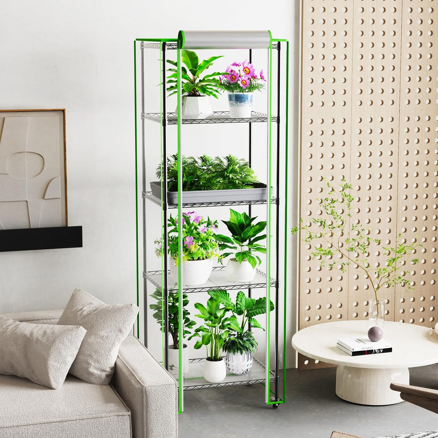 Kweetle Indoor Greenhouse with Grow Light, 5 Tier Mini Greenhouse, Full Spectrum Grow Light with Timer, Plant Shelf with PVC Cover for Seed Starting, Herbs, Vegetables, Balcony, 23.6×17.7×70.8 Inch