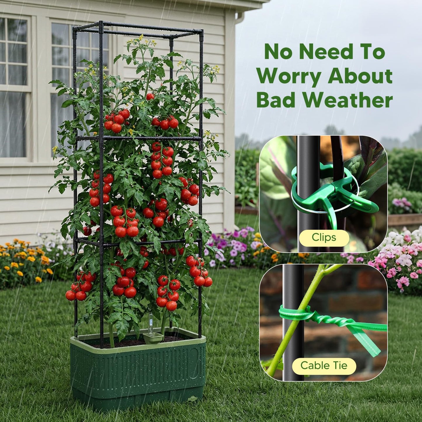 MQJIAZHI Raised Garden Bed with Tomato Cages，52"/4.3ft Tomato Planter with Trellis,Adjustable Height,Self Watering Planter Box for Vegetables & Climbing Plant Indoor Outdoor Balcony Patio (2)