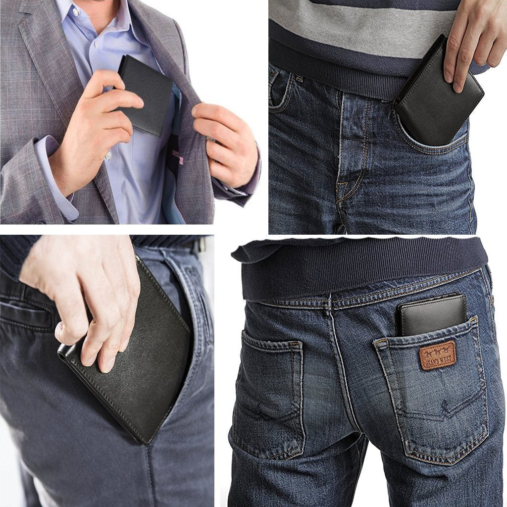Hoobest RFID Blocking Genuine Leather Wallet, Men Slim Wallets with RFID Block Technology,Stop Electronic Pick Pocketing-Travel Wallet