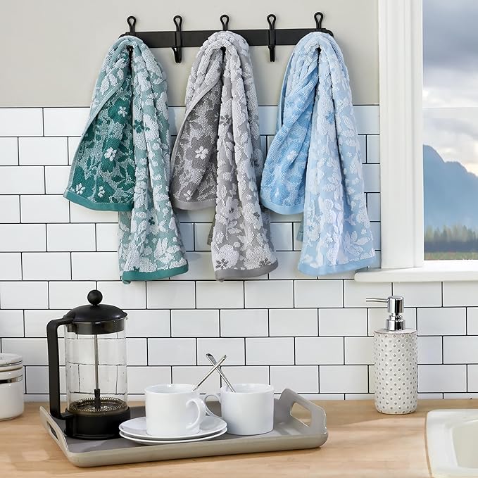 SKL Home Floral Jacquard 100% Cotton 2pc Hand Towel Set, Reversible & Decorative