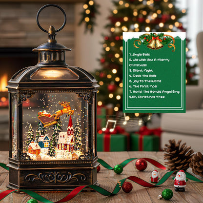 VISFLAIR Christmas Snow Globe Lighted Church & Flying Santa Scene, Musical Snow Water Lantern Swirling Glittering Home Decoration and Gift, Battery Operated or USB Powered