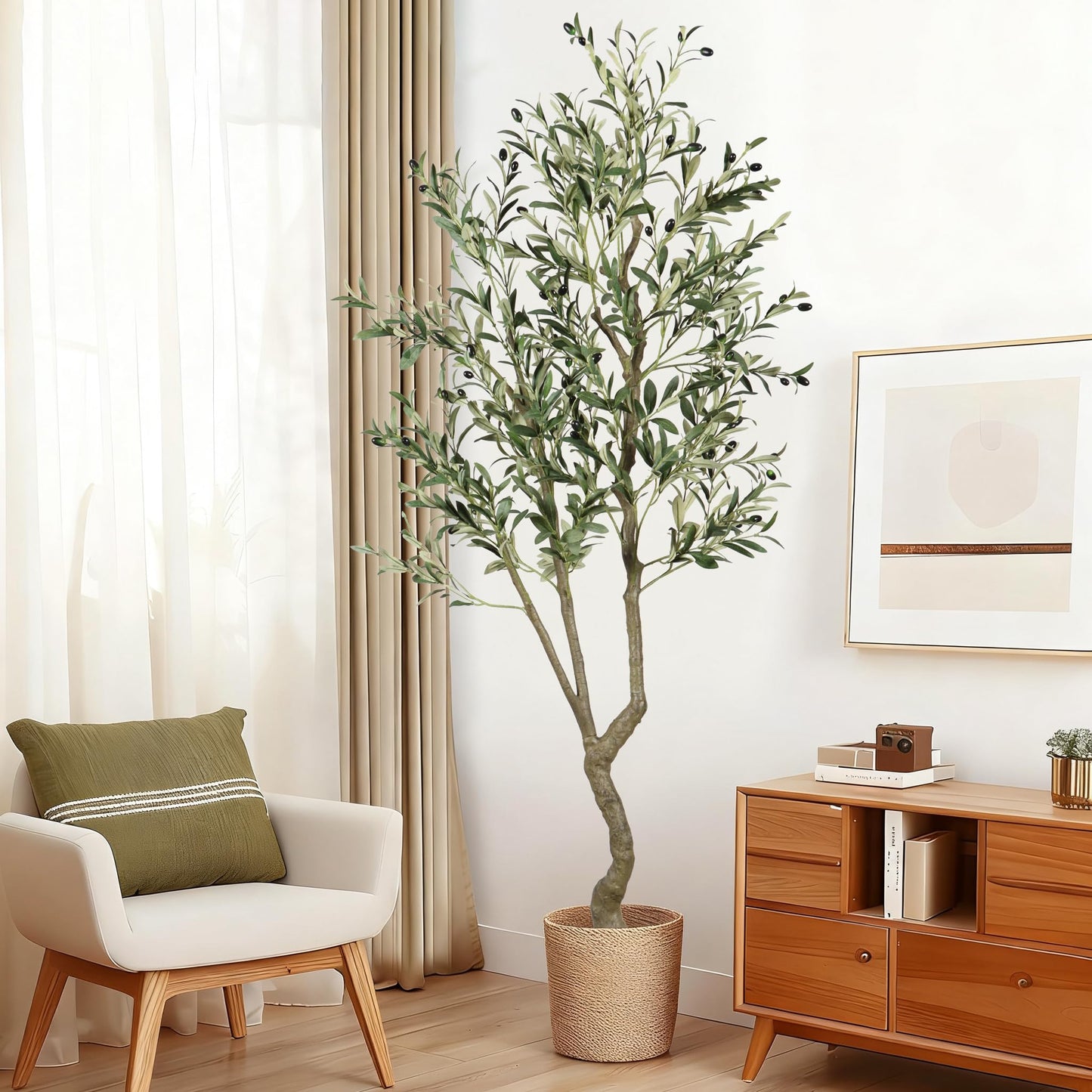 Celestdeco 6.1ft Artificial Olive Tree, Faux Olive Tree with Lifelike Fruits, 72 in Fake Olive Tree with Sturdy Plastic Nursery Pot, Artificial Plants for Office Home Living Room Indoor Outdoor Decor
