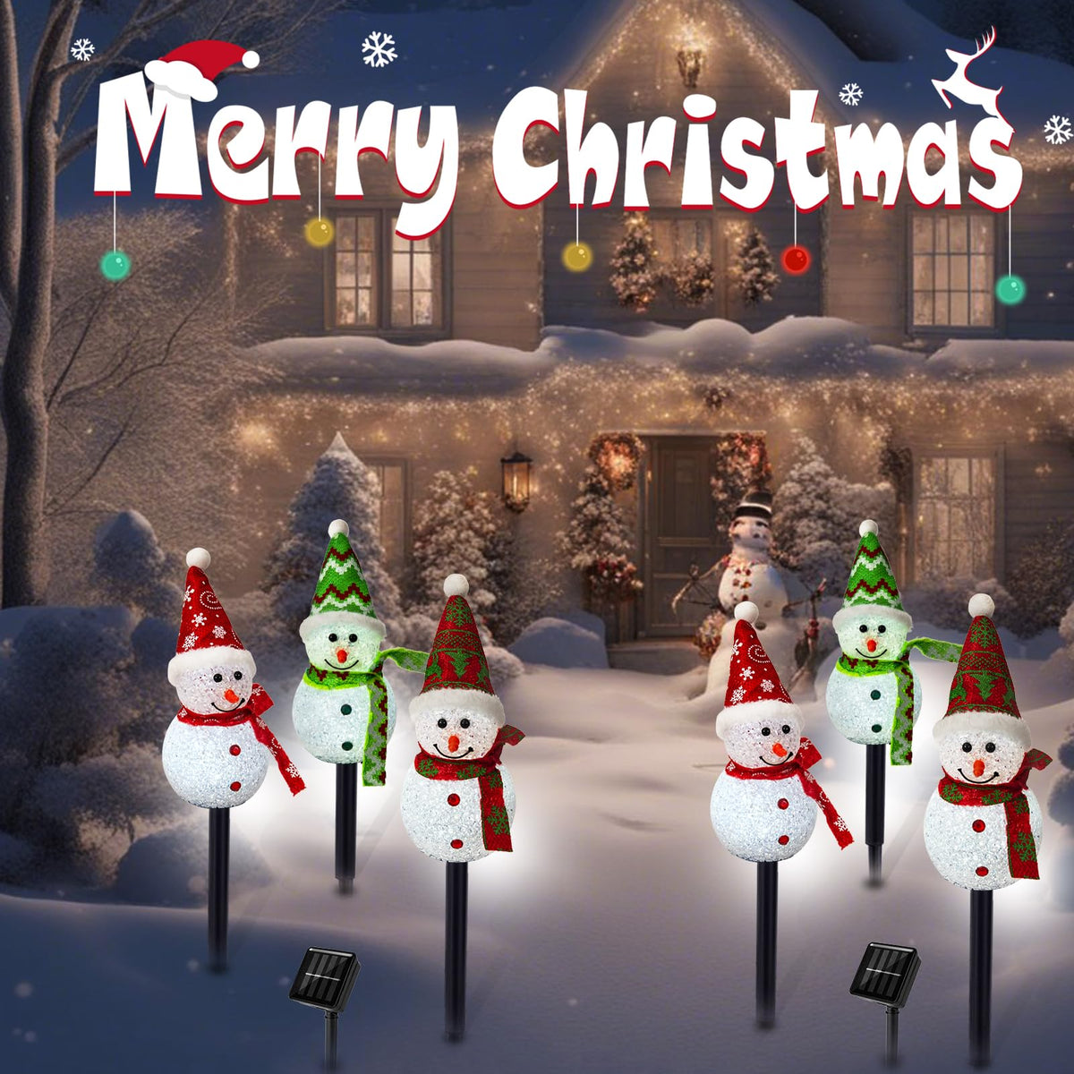 TAILERRI Solar Christmas Pathway Lights Outdoor Decorations, Set of 3 LED Snowman Stake Lights, Waterproof Walkway Landscape Light for Yard, Garden, Winter Decor (Red/Green Snowman, 3-Pack)