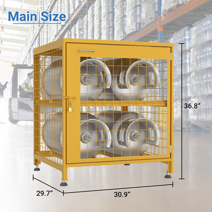 Eastrexon Upgraded Propane Tank Storage Box for 4 Cylinder, Heavy-Duty Horizontal Cylinder Storage Cabinet, 150LB Load Capacity, Powder Coated w/Lock & Keys, 30.9”L x 29.7”W x 36.8”H, Yellow