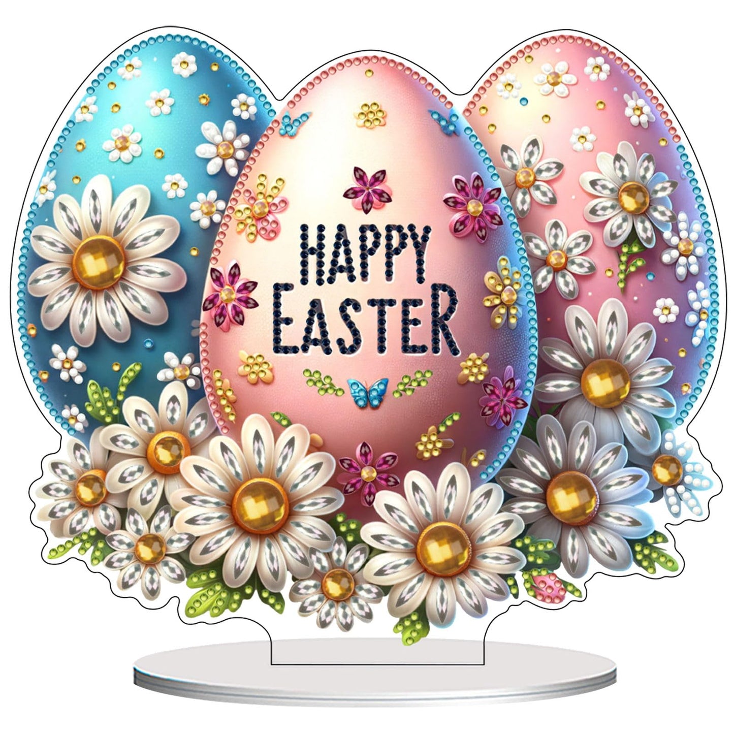 VODAPYC Easter Diamond Art Tabletop, DIY Stand Up Double Sided Special Shaped Partial Diamond Art Desktop Ornaments for Home Decor(Happy Easter Egg)