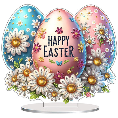 VODAPYC Easter Diamond Art Tabletop, DIY Stand Up Double Sided Special Shaped Partial Diamond Art Desktop Ornaments for Home Decor(Happy Easter Egg)