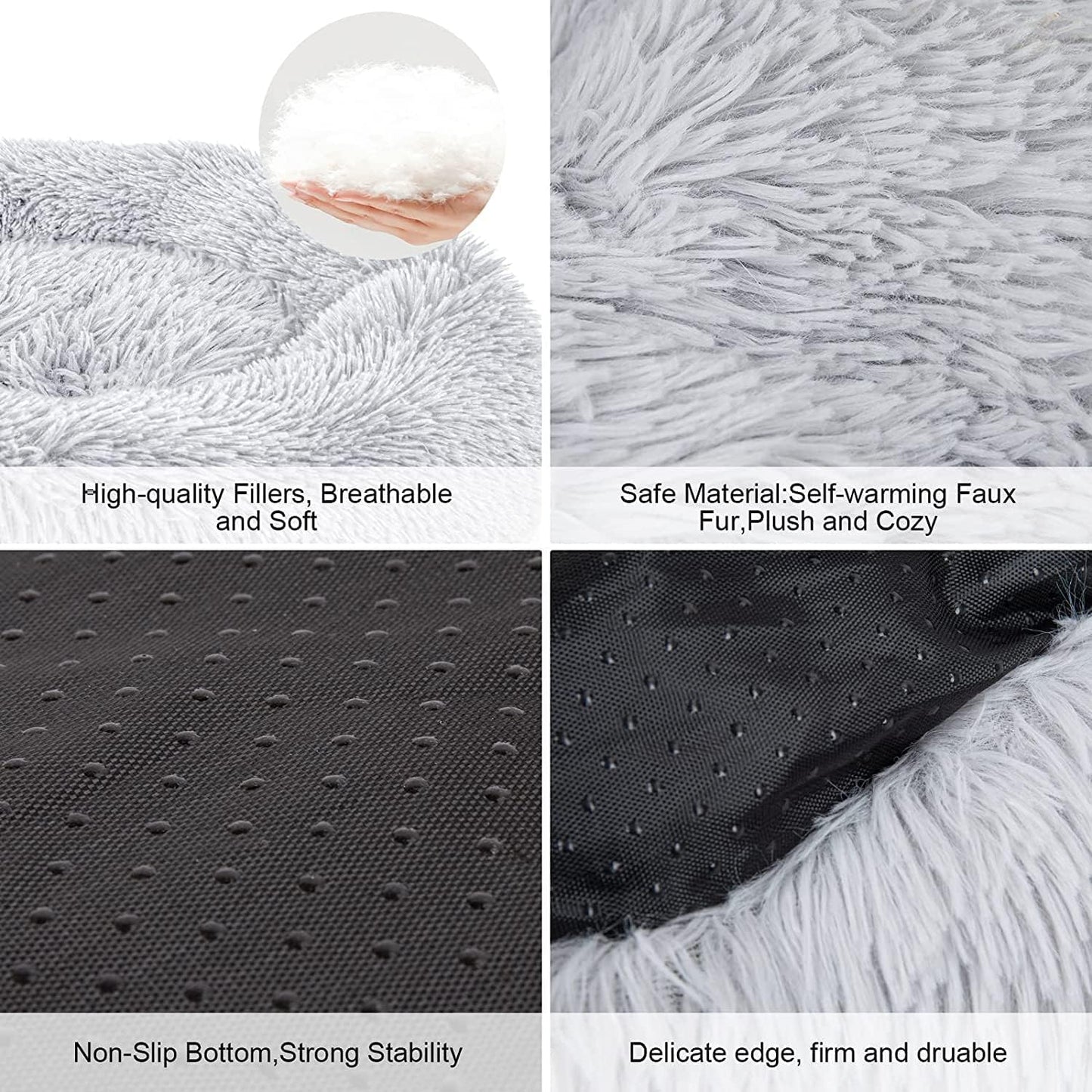 TOHDNC Cat Dog Bed Round 50 cm, Calming Fluffy Plush Cat Bed Anti Anxiety Cozy Donut Pet Bed Cuddler with Non-Slip Bottom Small Medium Dogs and Cats