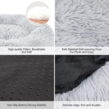 TOHDNC Cat Dog Bed Round 50 cm, Calming Fluffy Plush Cat Bed Anti Anxiety Cozy Donut Pet Bed Cuddler with Non-Slip Bottom Small Medium Dogs and Cats