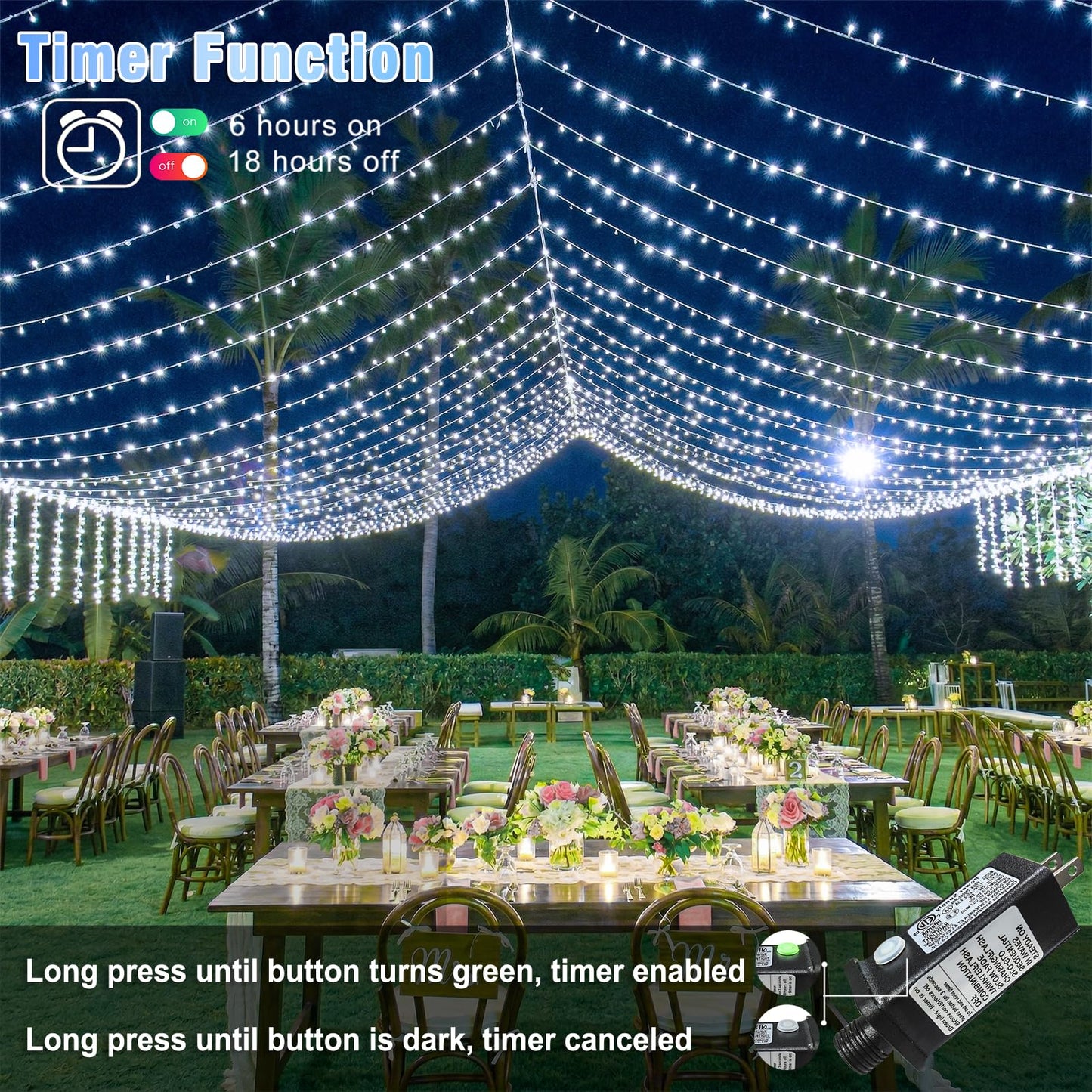 100FT 300 LED Outdoor String Lights, Plug in Connectable Christmas Lights Indoor Waterproof, 8 Modes Clear Wire String Lights for Outside Patio Garden Wedding Party Holiday Decorations, Cool White
