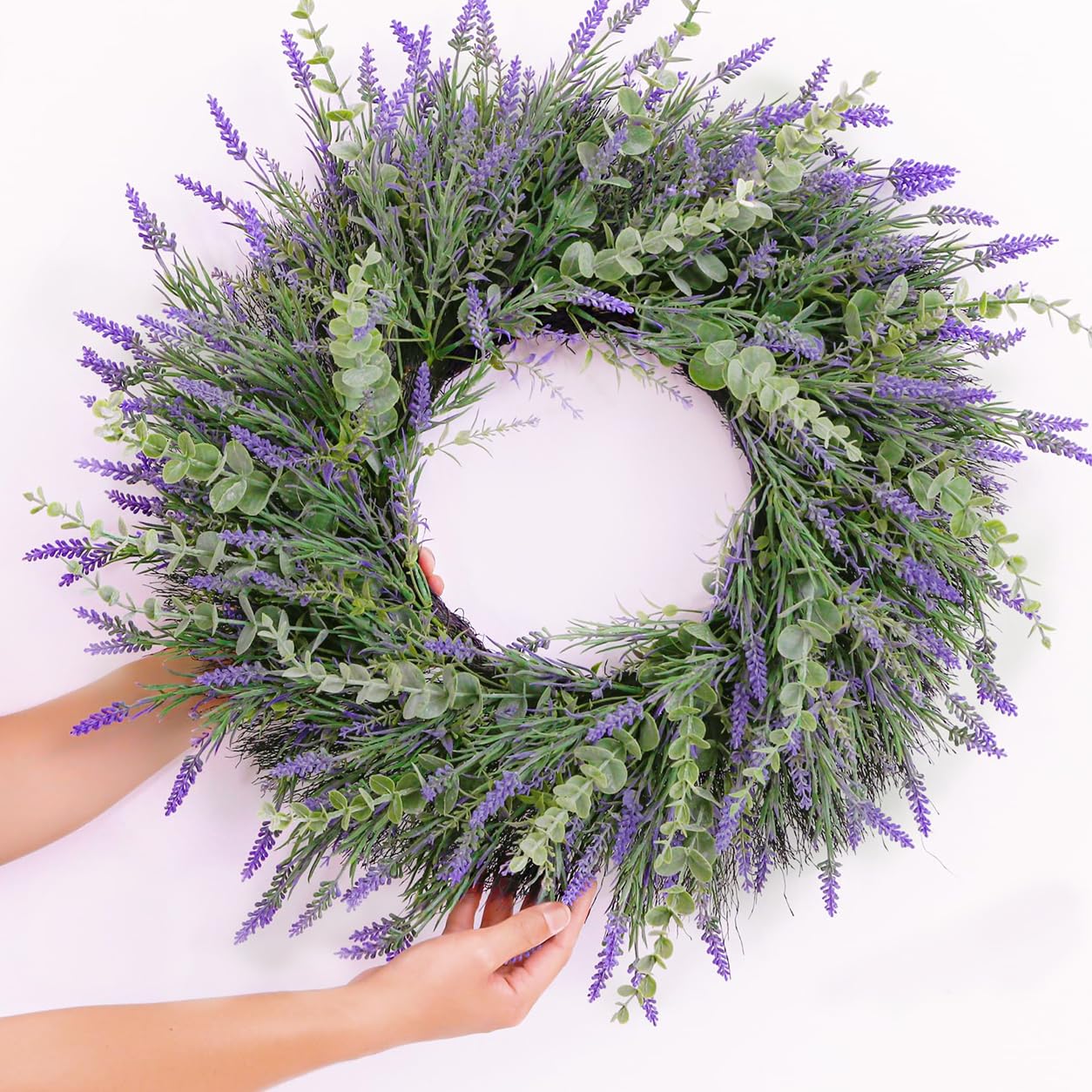 24'' Lavender & Eucalyptus Wreath for Front Door, Window - Artificial Eucalyptus Leaves Greenery Outdoor Wreath for Wedding Farmhouse Porch Wall Room Home Decor