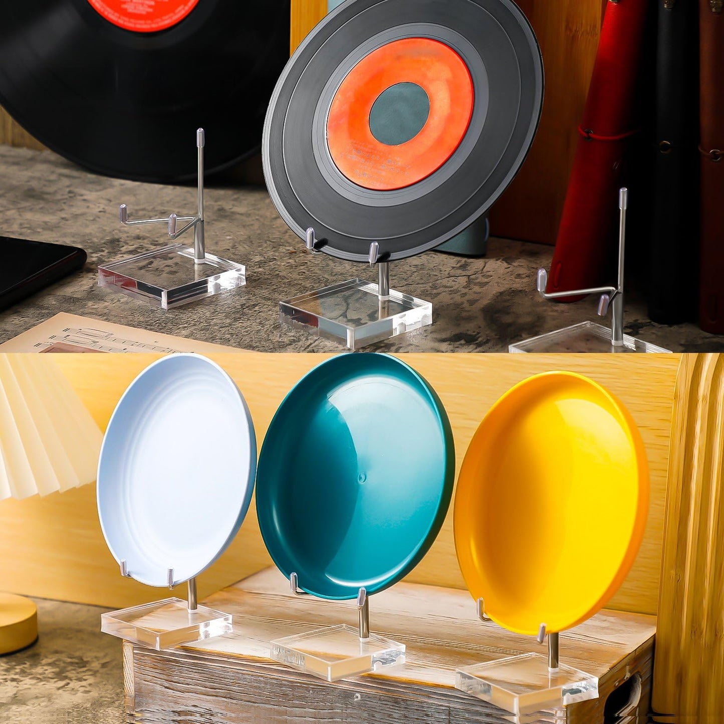 Suzile 4 Pcs Adjustable Metal Arm Display Stand Easel with Acrylic Base Rock Display Easel Holder Acrylic Crystal Clear Plate Stand for Geodes Mineral Agate(Silver,2.8 x 2.8 x 4 Inch)