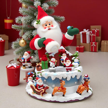 Lightahead Santa Claus Christmas Ice Skating Musical Pond Scene with 2 Figurines on Pond and Base Revolving, Santa Music Box in polyresin for Ages 15 and Above