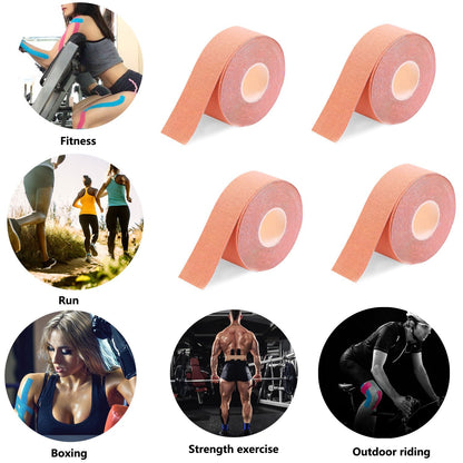 Kinesiology Recovery Therapeutic Tape, Waterproof Muscle Support for Athlete,Sports Injury Tape 1 inch x 16.4 ft / 2.5cm x 5m (Beige 4 Pack)