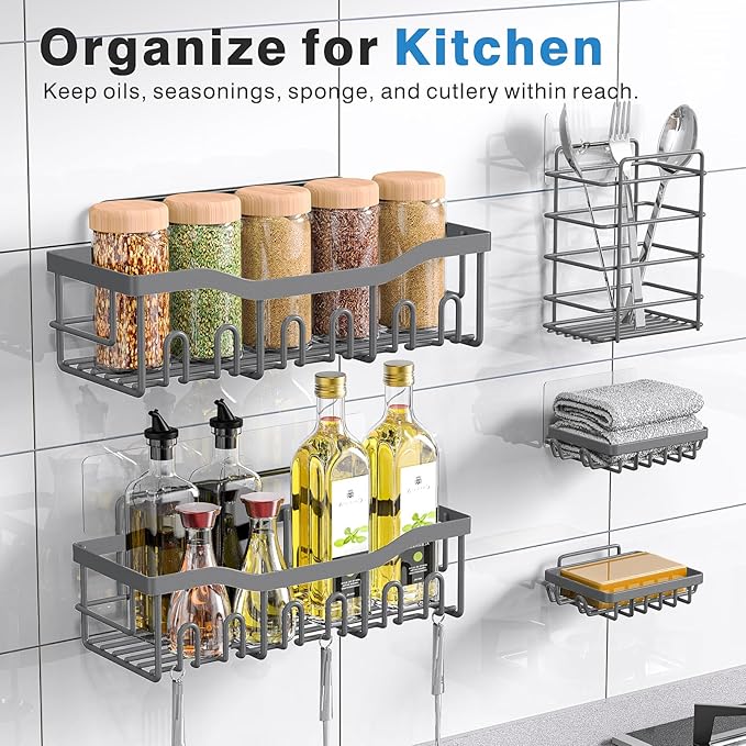 EUDELE 5-Pack Rustproof Stainless Steel Shower Caddy – No Drill Adhesive