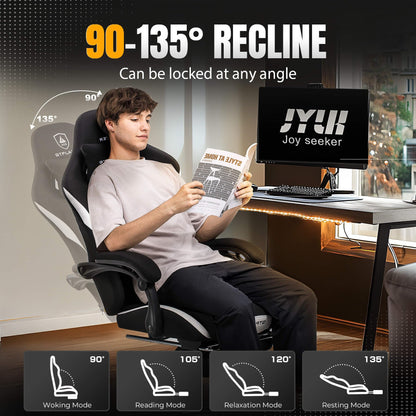 GTRACING Gaming Chair with Foot Rest & Pocket Spring Cushion, Breathable Fabric for Home Office Desk, Ergonomic High Back Computer Chair with Headrest & Lumbar Support, Black