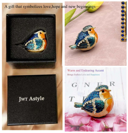 JWT Astyle Robin Bird Hinged Jewelry Box with Stones, Collectible Animal Trinket Box.Rings Earrings Storage Boxes,Bird Figurine Home Decor Gift