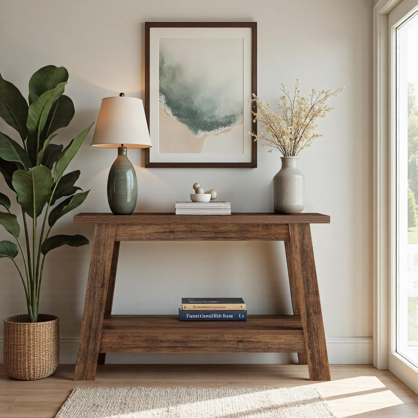 Tribesigns 41.3-Inch Farmhouse Entryway Table, 2-Tier Narrow Console Table Behind The Couch, Entryway Furniture with Storage for Small Spaces, Living Room, Hallway, Foyer, Rustic Brown