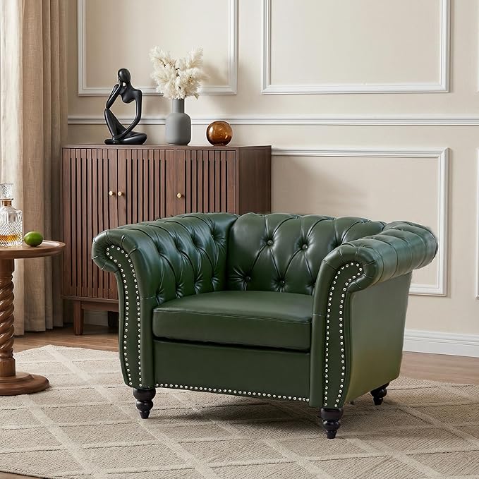 Mid-Century Sofa Chair, Faux Leather Accent Chair