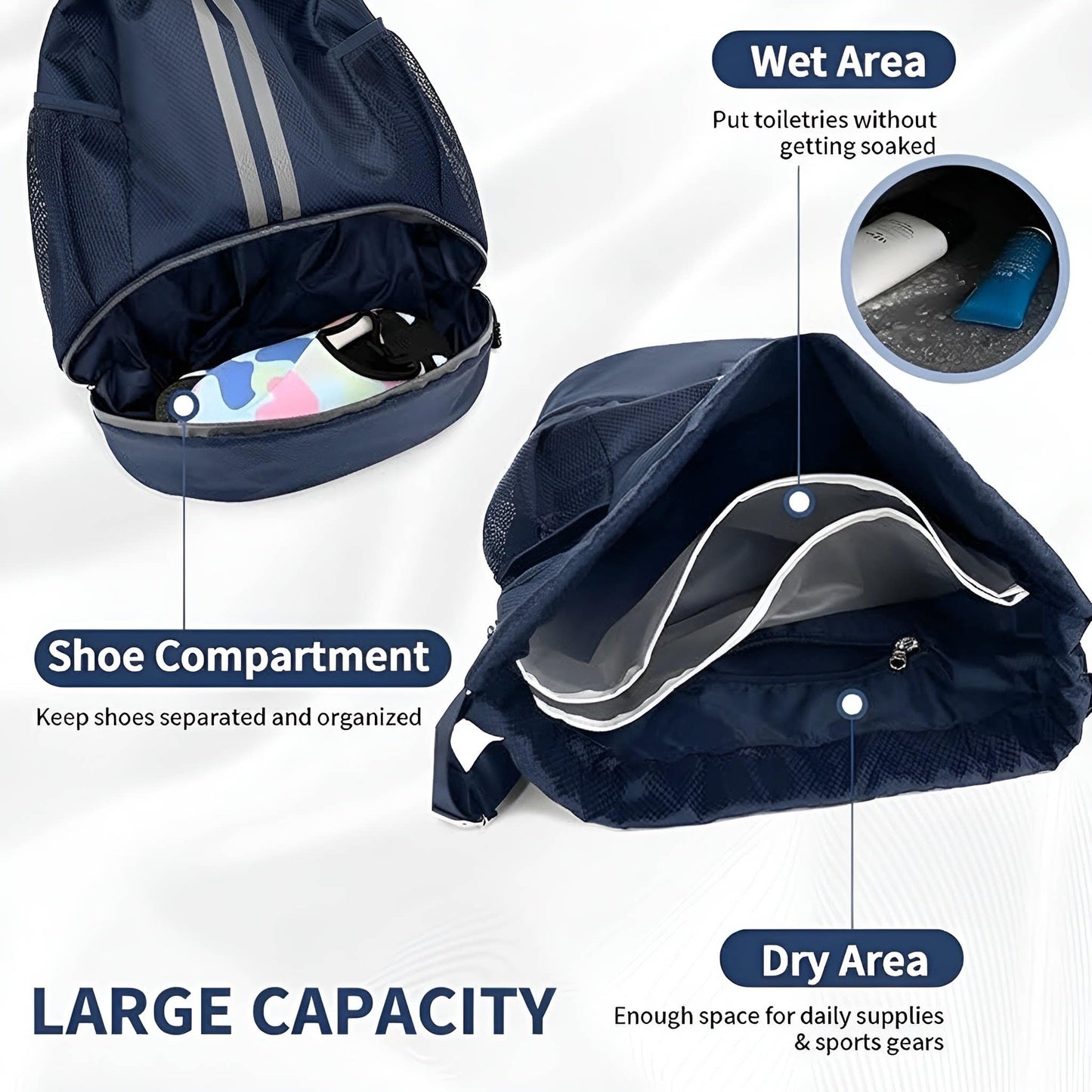 Drawstring Bag Backpack Gym Bag with Shoes Compartment for Soccer, Basketball, Football, Swim, Water-Resistant String Backpack Beach Cinch for Women Men