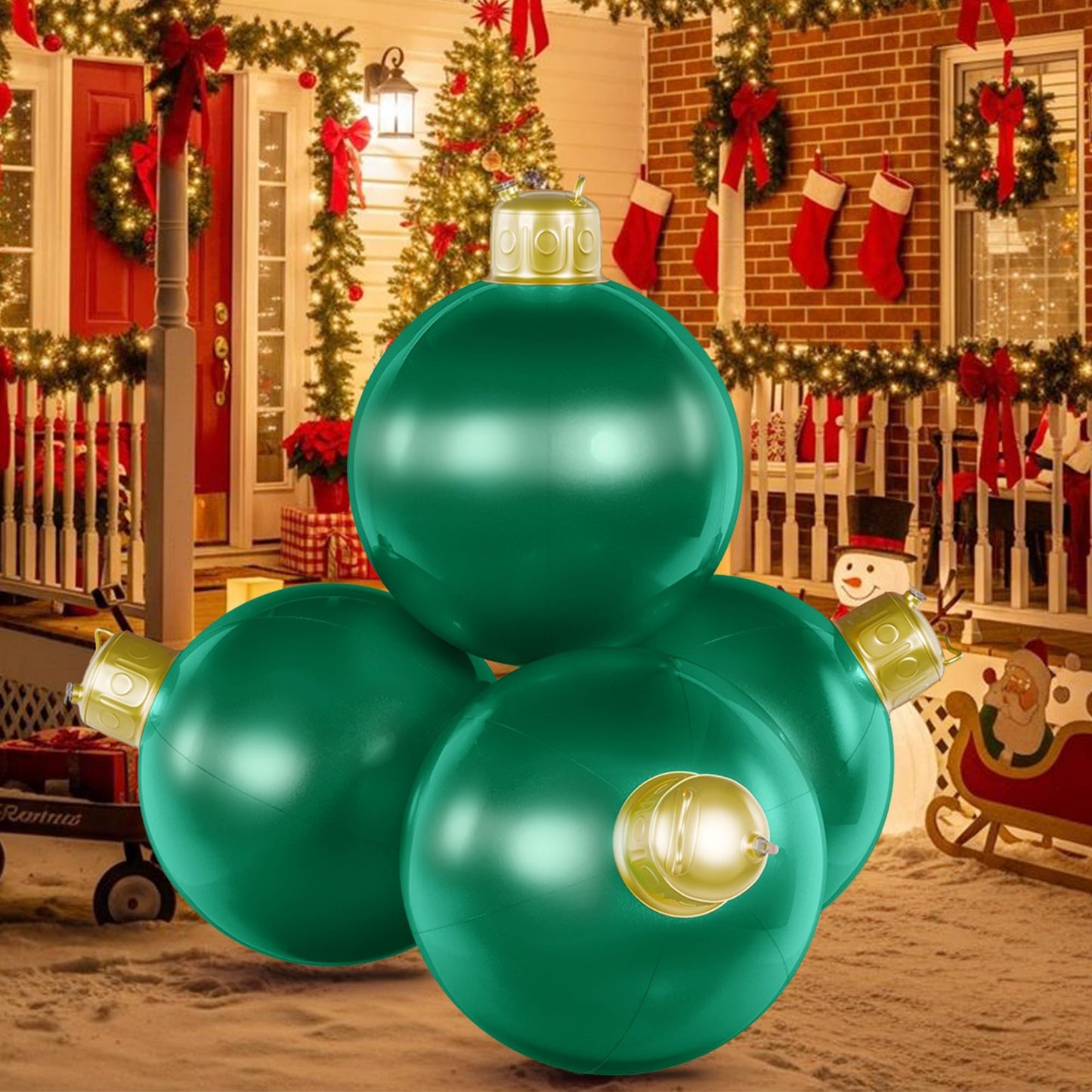 4 in 1 18 Inch Inflatable Christmas Balls Large Inflatable Christmas Ornaments Blow up Xmas Ornaments for Outside Holiday Yard Lawn Porch Decor-Green
