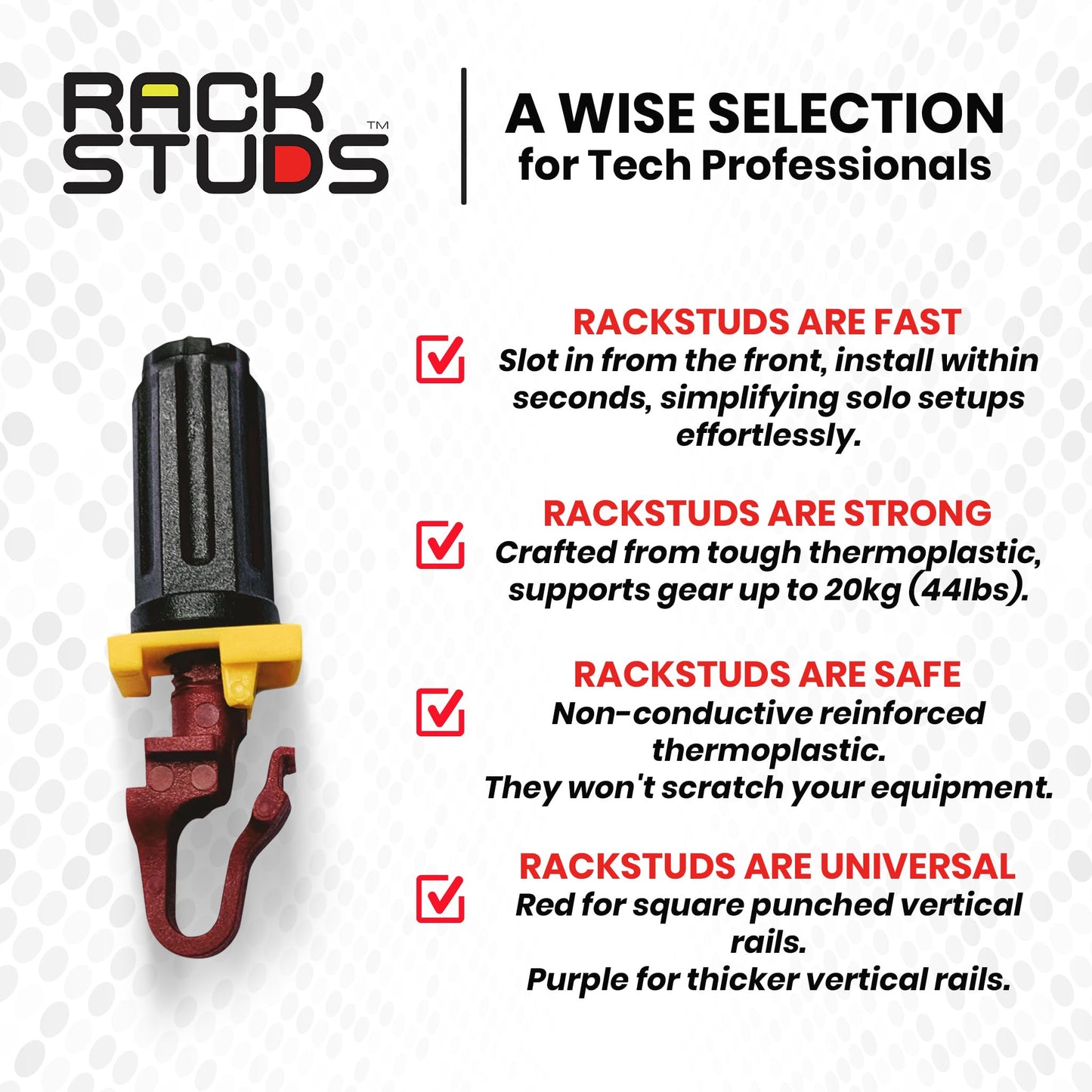 Rackstuds R20 Series II Rack Mount Screws - Server Rack Screws and Cage Nuts Replacement for Server Rack Rails 19" Square Punched Vertical Rail, Without Using Cage Nut tool - Red 2.22mm/0.086 20 Pack