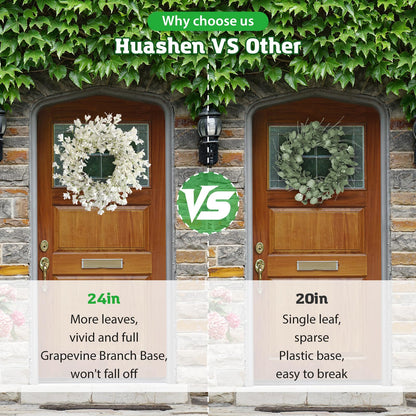 Spring Wreath for Front Door, 24 Inch White Cream Forsythia Spring Wreath Blossom Cluster Flower Farmhouse on Grapevine for Front Door Wall Window Hanging Décor Festival Celebration