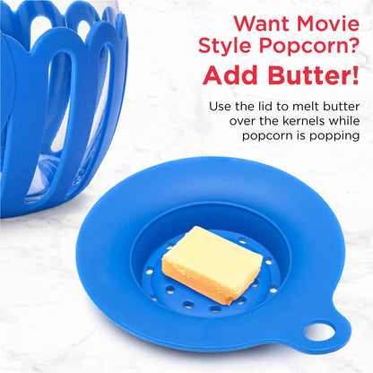 Ecolution Patented Micro-Pop Microwave Popcorn Popper with Temperature Safe Glass, 3-in-1 Lid Measures Kernels and Melts Butter, Made Without BPA, Dishwasher Safe, 3-Quart, Aqua