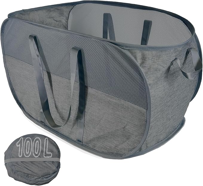 Upgraded 100L Collapsible Laundry Basket, Extra Large Mesh Pop Up Laundry Hamper