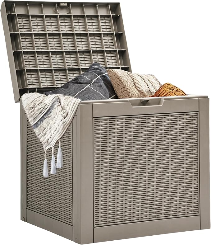 YITAHOME 32 Gallon Deck Box, Resin Storage with Lockable Lid & Side Handles, Indoor Outdoor Small Container for Patio Cushion, Garden Pool Accessories, Backyard Furniture, Water Resistant