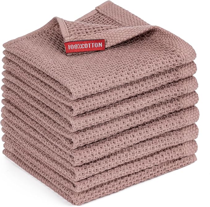 BOOMIBOO 8-Pack Kitchen Dish Cloths, 100% Cotton Waffle Weave, Ultra Soft