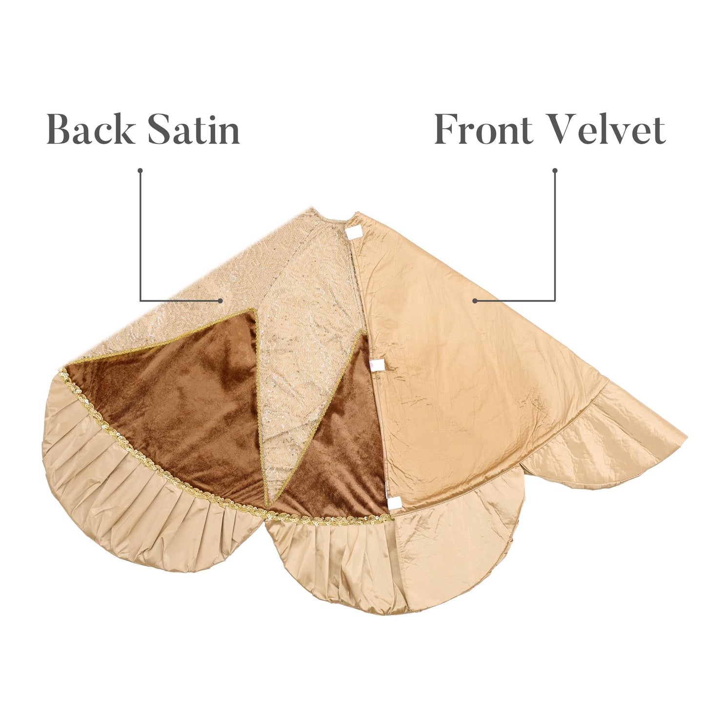 Valery Madelyn Christmas Tree Skirt for Tree Decorations, 60 inch Luxury Sparking Gold Large Xmas Velvet Tree Skirt with Starshaped Sequins Pattern & Ruffle Trim for Chritmas Decor