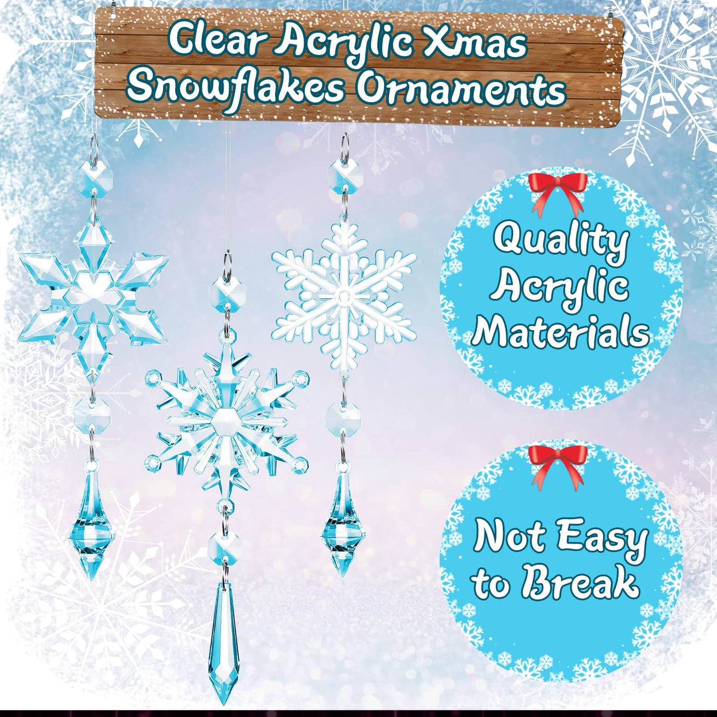 Boao Light Blue 15 Pcs Crystal Snowflake Ornaments for Christmas Tree Acrylic Snowflake Winter Wonderland Decorations for Party Favor Celebration