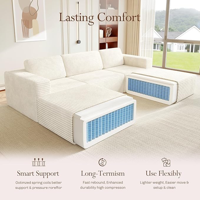 Vesgantti 119" Oversized U-Shaped Modular Sectional Sofa, Corduroy Cloud Couch
