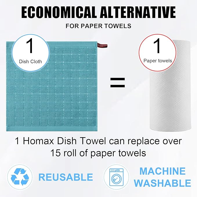 Homaxy 100% Cotton Terry Kitchen Dish Cloths, Ultra Soft and Absorbent Dish