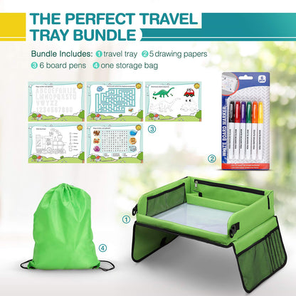 lenbest Kids Travel Tray - Travel Tray for Kids in Car - Car Seat Tray for Kids Travel - Multifunctional Tray with Transparent Erasable Surface & Large Storage Space - Travel Games for Kids