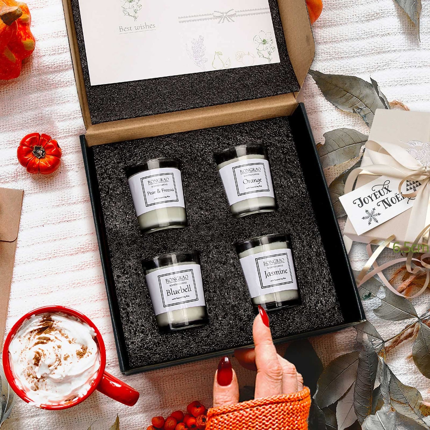 Scented Candles Gift Set, Soy Wax Candle of Jasmine, Pear & Freesia, Orange, Bluebell, Perfect for Women, Birthday, Bath Yoga, Weddings, Christmas, Mother’s Day, Valentine’s Day
